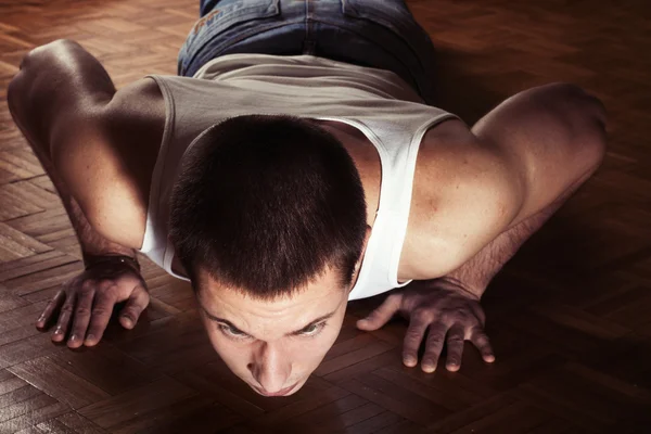 Young Handsome Man Working Push Ups — Stock Photo, Image