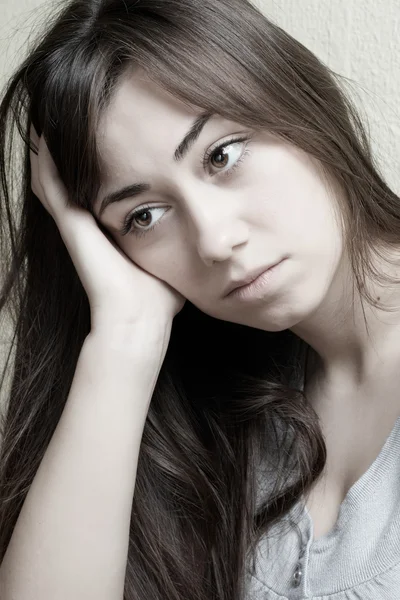 Närbild Porträtt Deprimerad Tonåring Flicka — Stockfoto