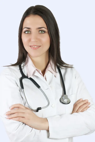 Retrato Médico Fêmea Amigável Com Estetoscópio — Fotografia de Stock