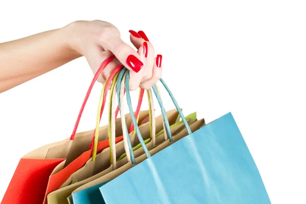 Mani Femminili Tenere Colorato Shopping Bag — Foto Stock