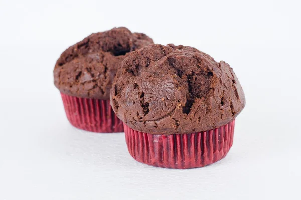 Choklad Muffins Över Vit Bakgrund — Stockfoto