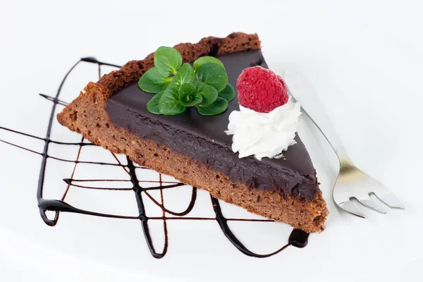 Шоколадный Десерт Фруктами Мятным Гарниром — стоковое фото