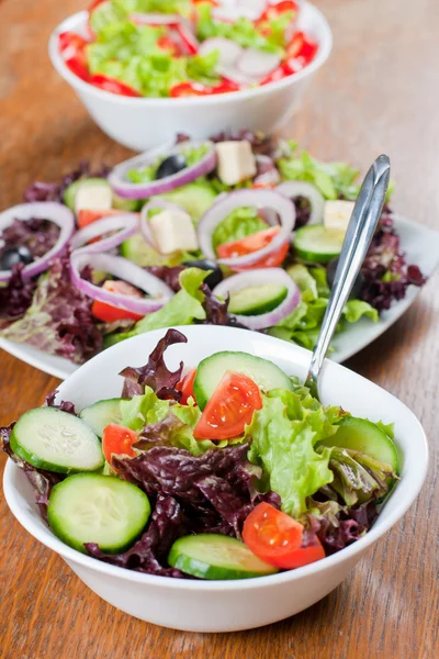 Gezonde Verse Salade Instelling Tafel — Stockfoto