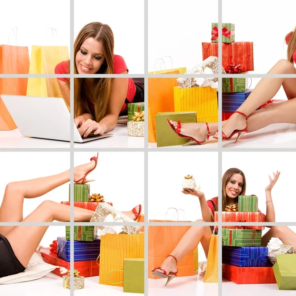 Collage donna shopping — Foto Stock