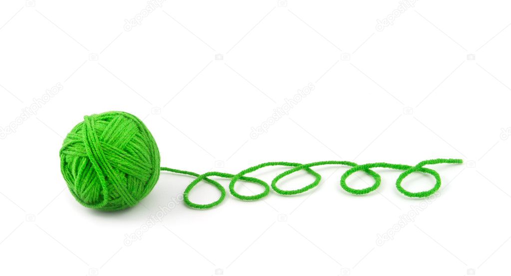 Green thread ball isolated on white background