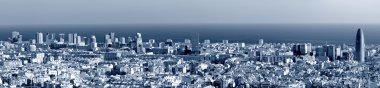 Barcelona skyline panorama, blue toned clipart