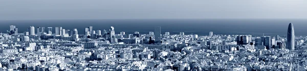 Barcelona Panoramę Panorama Niebieski Stonowanych — Zdjęcie stockowe