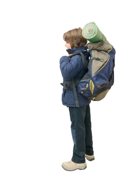 Παιδί με ένα σακίδιο που είναι έτοιμη για ένα ταξίδι — Φωτογραφία Αρχείου