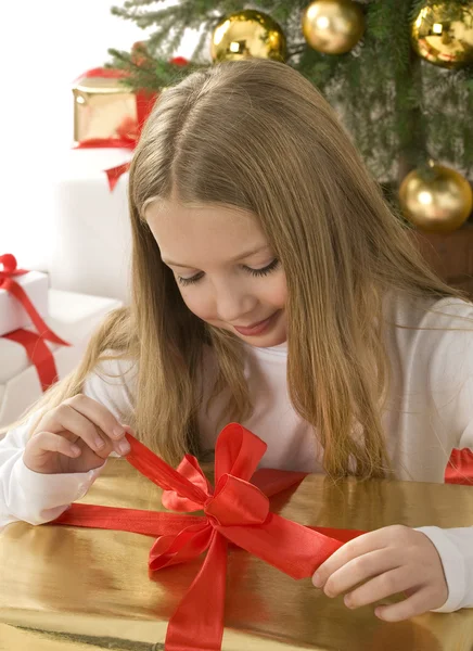 Happy little girl with christmas — Stock Photo, Image
