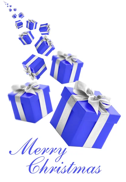 Voilet geschenkdozen met zilveren lint op witte achtergrond. — Stockfoto