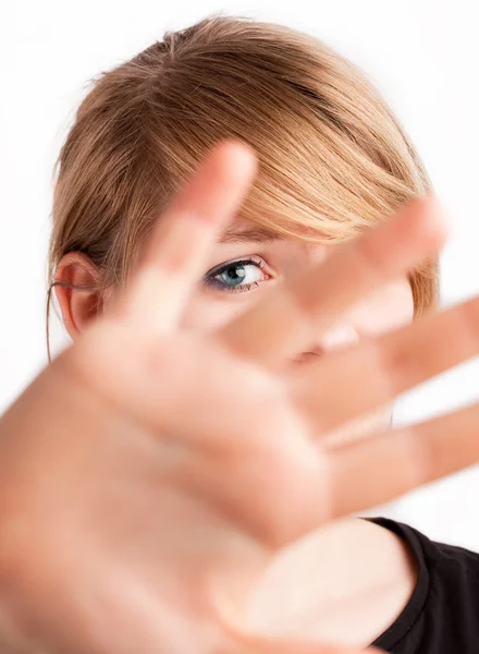 stock image Serious girl showing negation. isolated on white background