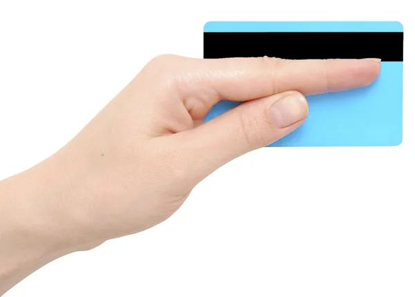 Χέρι Που Κατέχουν Πιστωτική Κάρτα Που Απομονώνονται Λευκό — Φωτογραφία Αρχείου