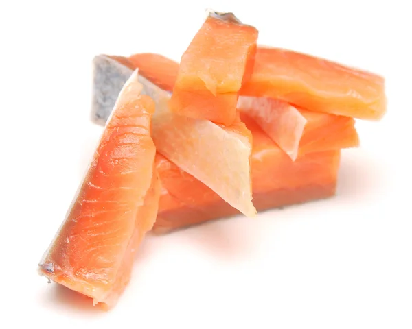 Pieces Salmon Isolated White — Stock Photo, Image