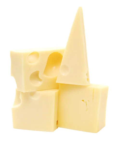 Pieces Cheese Isolated White — Stock Photo, Image