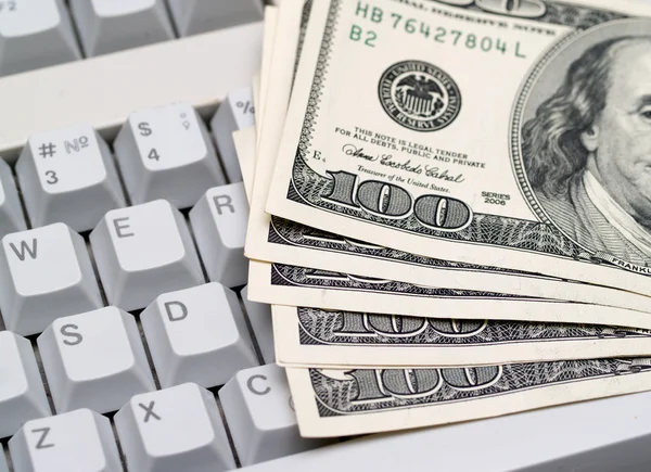 Dollar Bills Lying Keyboard — Stock Photo, Image