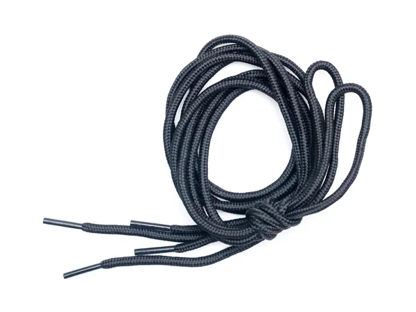 Long Black Shoelace Tied Knot Isolated White — Stock Photo, Image