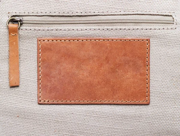 Blank Leather Label Stitched Canvas Zipper — Stock Photo, Image