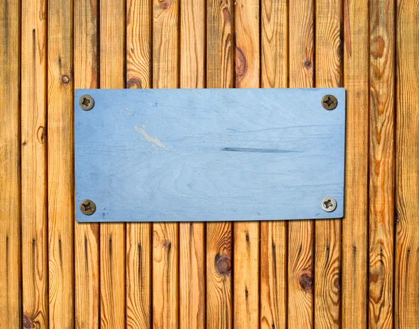 Empty Plywood Sign Bolted Wooden Wall — Stock Photo, Image