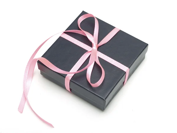 Gift Black Box Tied Satin Ribbon Gray — Stock Photo, Image