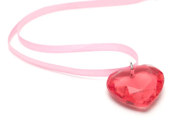 Coração Rosa Pedra Com Uma Fita Rosa Branco — Fotografia de Stock
