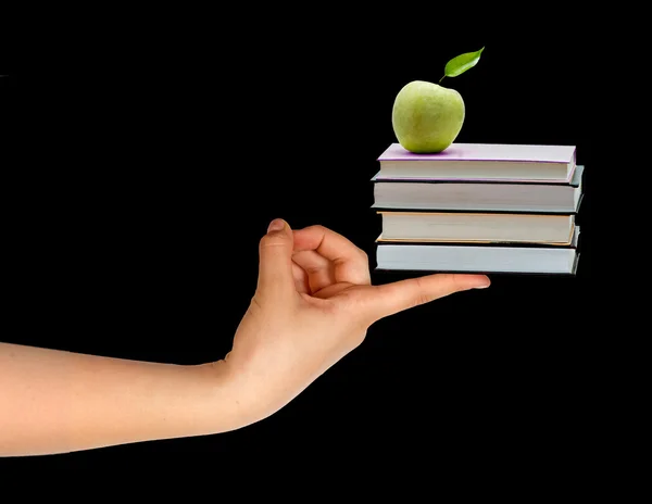 Libros Con Manzana Mano Como Regalo Educación — Foto de Stock