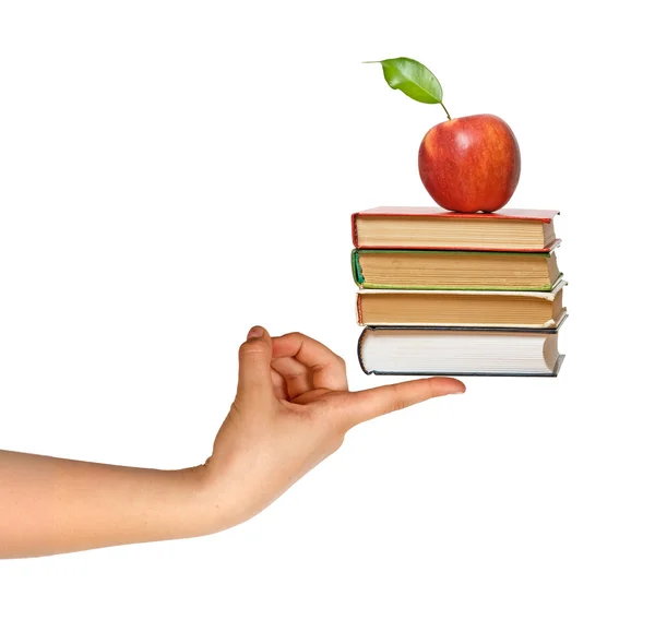 Βιβλία Μήλο Στο Χέρι Δώρο Της Εκπαίδευσης — Φωτογραφία Αρχείου