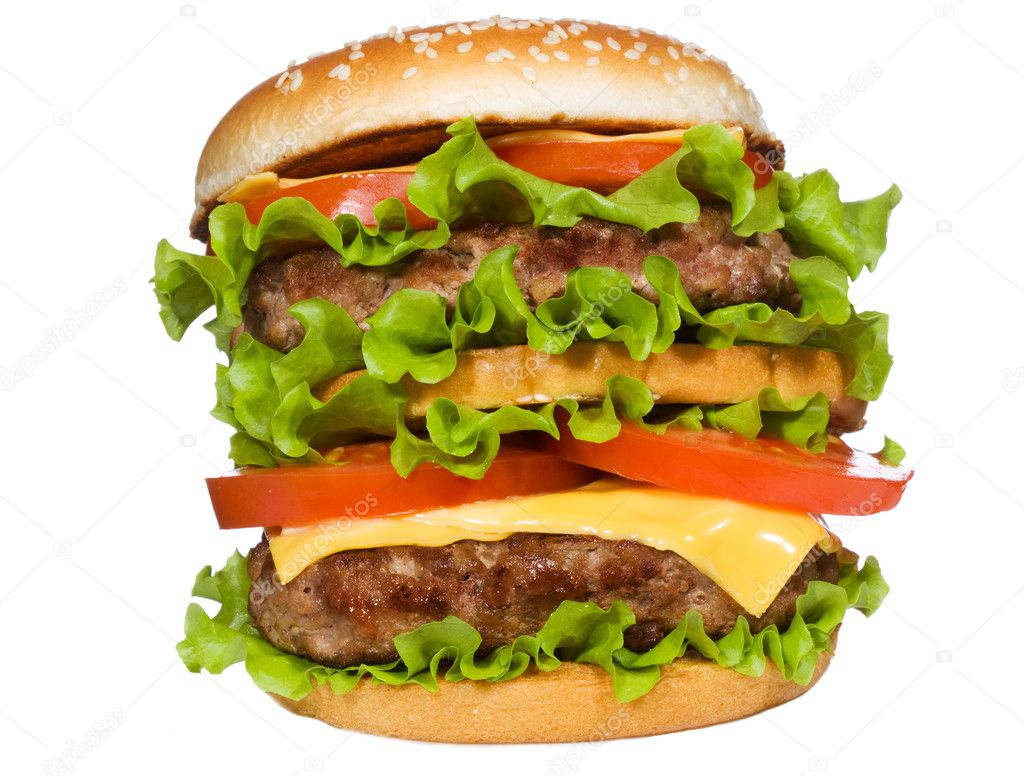 Double hamburger with vegetables — Stock Photo © Nitrub #4007817