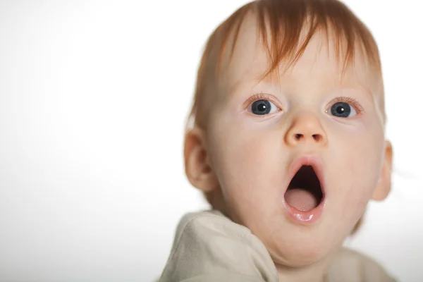Little Funny Red Haired Boy Yawns — Stock Photo, Image