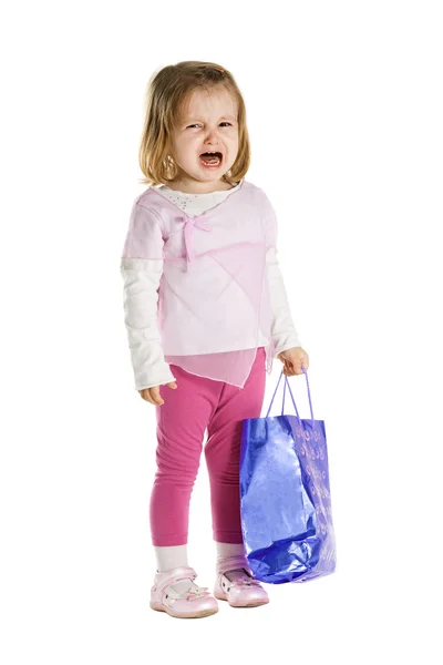 ショッピング バッグで悲しい少女 — ストック写真