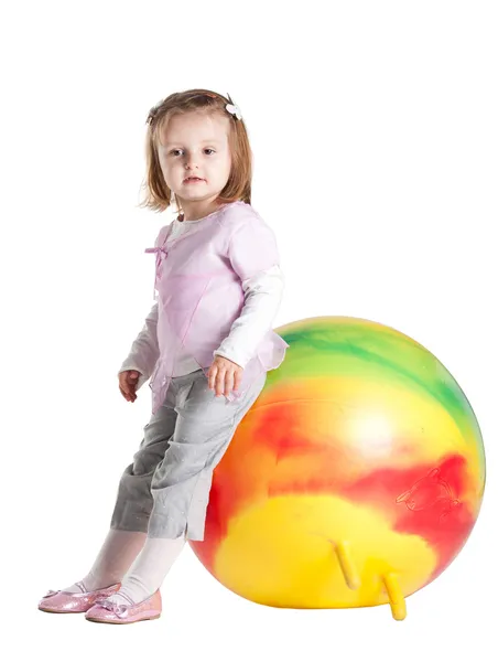 Little Girl Sitting Fitball Isolated — Stock Photo, Image