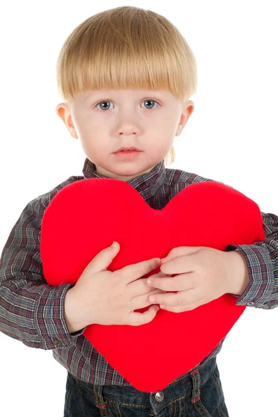 Güzel Çocuk Üzerinde Beyaz Izole Kalp Tutar — Stok fotoğraf