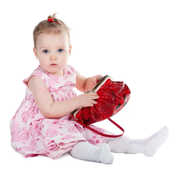 Little Girl Shopping Bag Isolated White — Stock Photo, Image