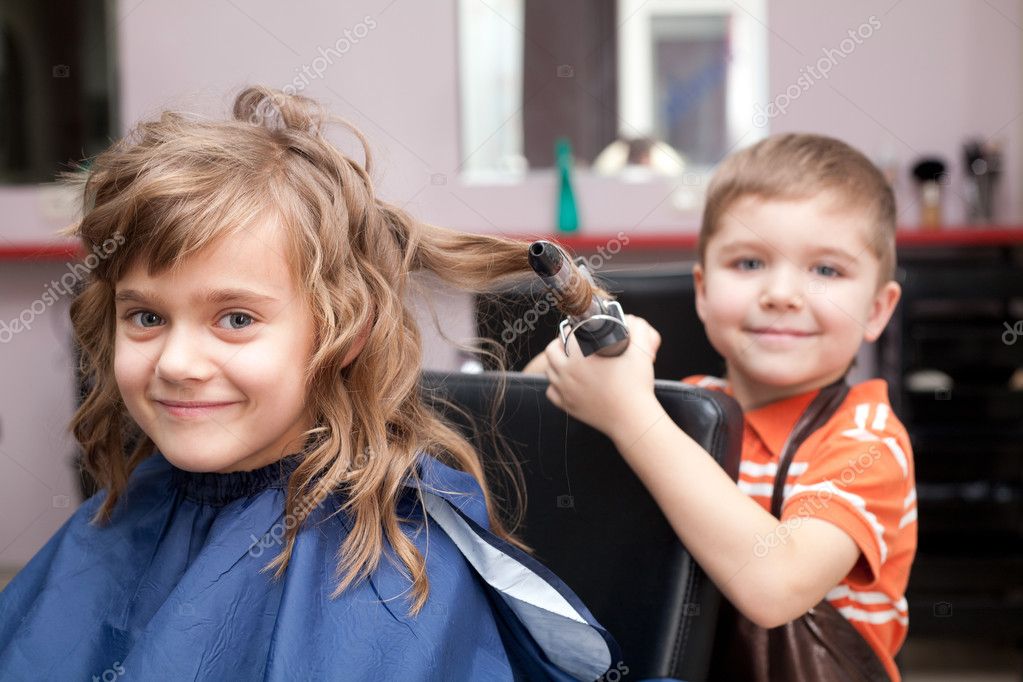 Little Funny Children Play Barbershop Stock Photo by ©ababaka 4910098