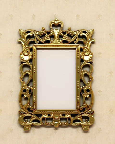 壁にゴールドの旧式なフレーム — ストック写真