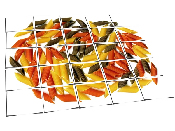 Three colour penne italian pasta collage — Stock Photo, Image