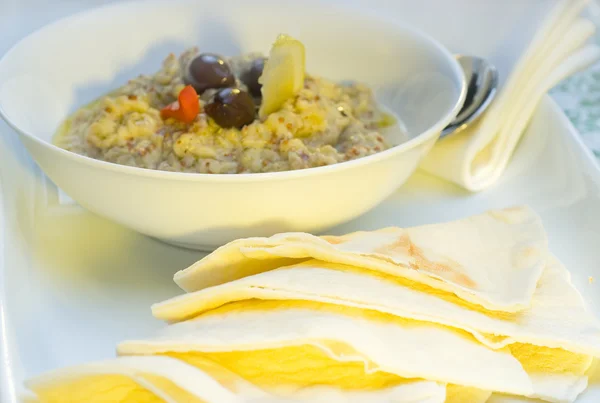 Stock image Fresh homemade Badingian mutabbal Baba Ghanoush,traditional middle eastern dish