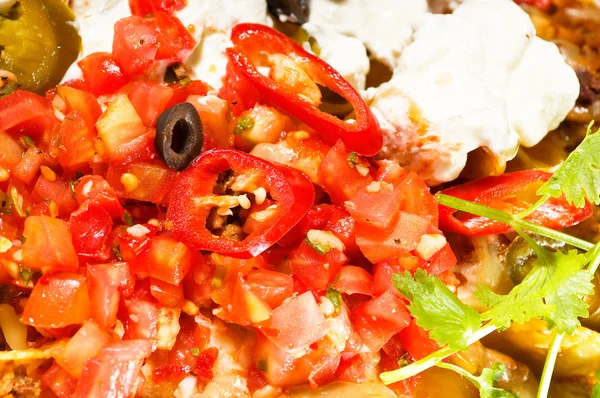 stock image Fresh nachos and vegetable salad with meat