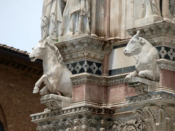 Détails architecturaux de la façade du Duomo - Sienne — Photo