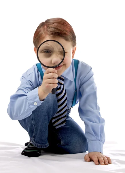 stock image Young boy with magnifer