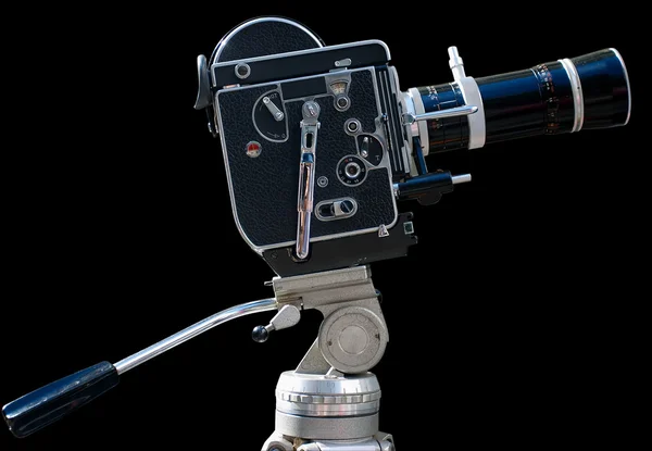 Винтажная кинокамера, изолированная на черном — стоковое фото