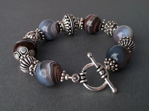 Sterling silver and agate bracelet — Stock Photo, Image