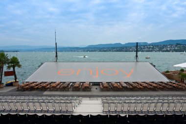 Folded open-air movie screen on the lake of Zurich clipart