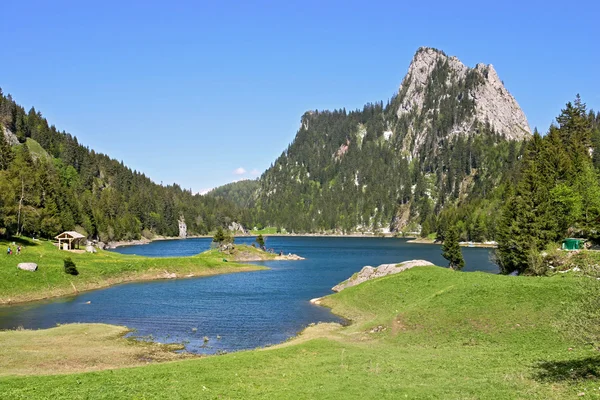 Uma bela vista sobre Lac de Taney em Vallais, Suíça — Fotografia de Stock