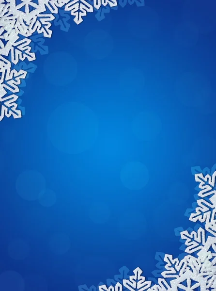 Blauer Hintergrund mit Schneeflocken im Rand. Raum für Text — Stockfoto