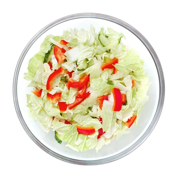 stock image Healthy salad with vegetables in a stylish glass bowl isolated on white bac