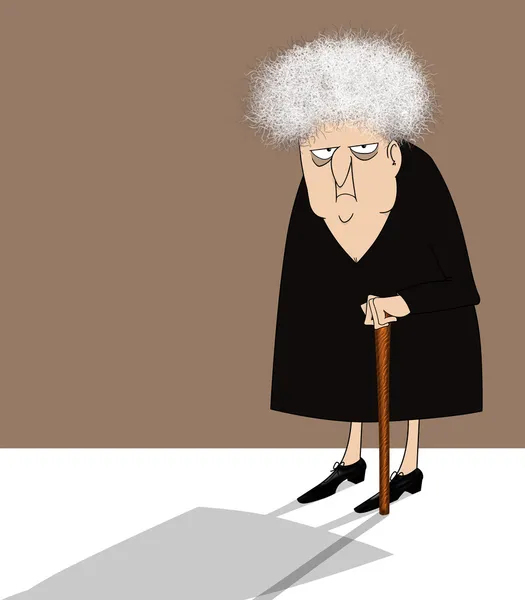 Chagrijnig oude dame met stok — Stockfoto