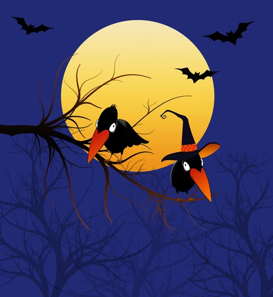 Corvi di Halloween in un albero — Foto Stock