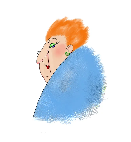 Kızıl Saçlı Orta Yaşlı Bir Kadın Karikatür — Stok fotoğraf