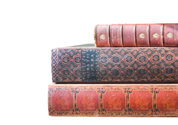 Antieke leatherbound boeken geïsoleerd op wit — Stockfoto