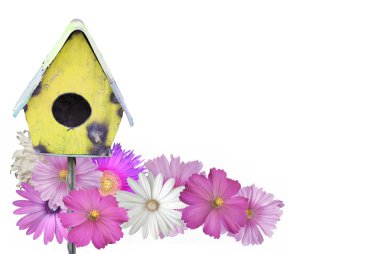 Bird House and Flowers Summer Border clipart